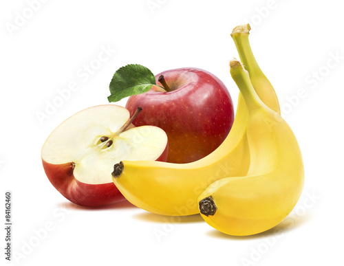 Banana and apples composition 2 isolated on white background