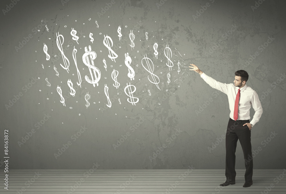 Young business people with hand drawn dollar signs Young business people with hand drawn dollar signs