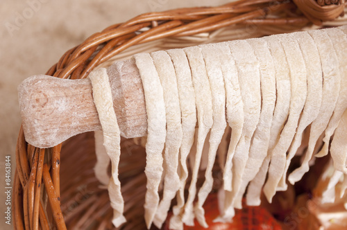 Drying traditional homemade pasta photo