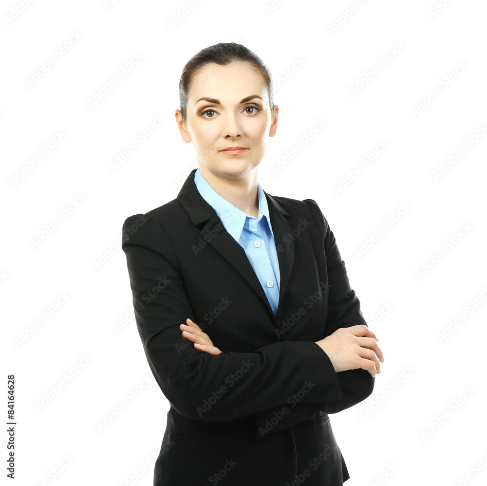 Beautiful middle aged businesswoman isolated on white Beautiful middle aged businesswoman isolated on white