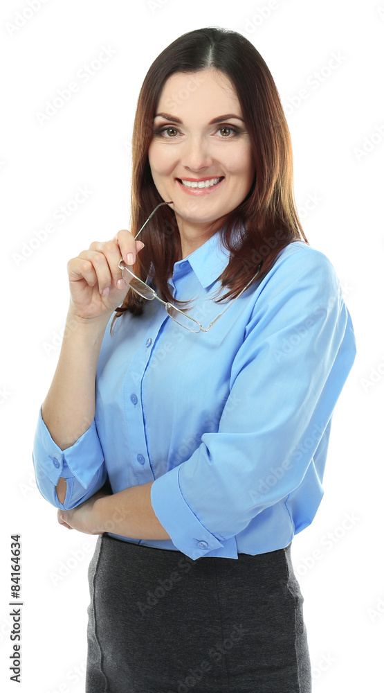 Beautiful middle aged businesswoman isolated on white
