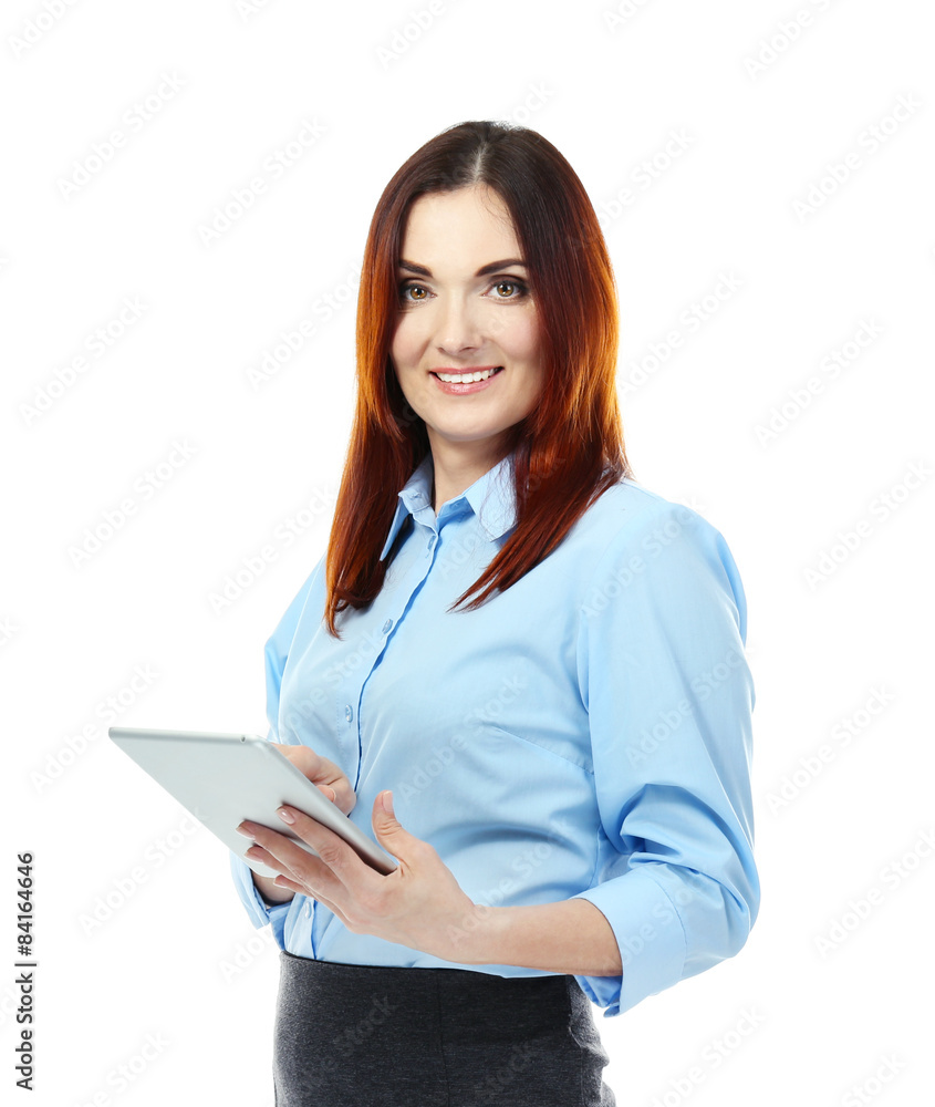 Beautiful middle aged businesswoman isolated on white Beautiful middle aged businesswoman isolated on white