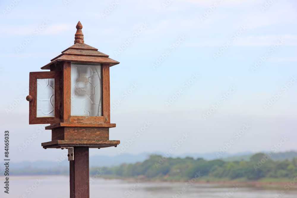 lamp on terrace and river background