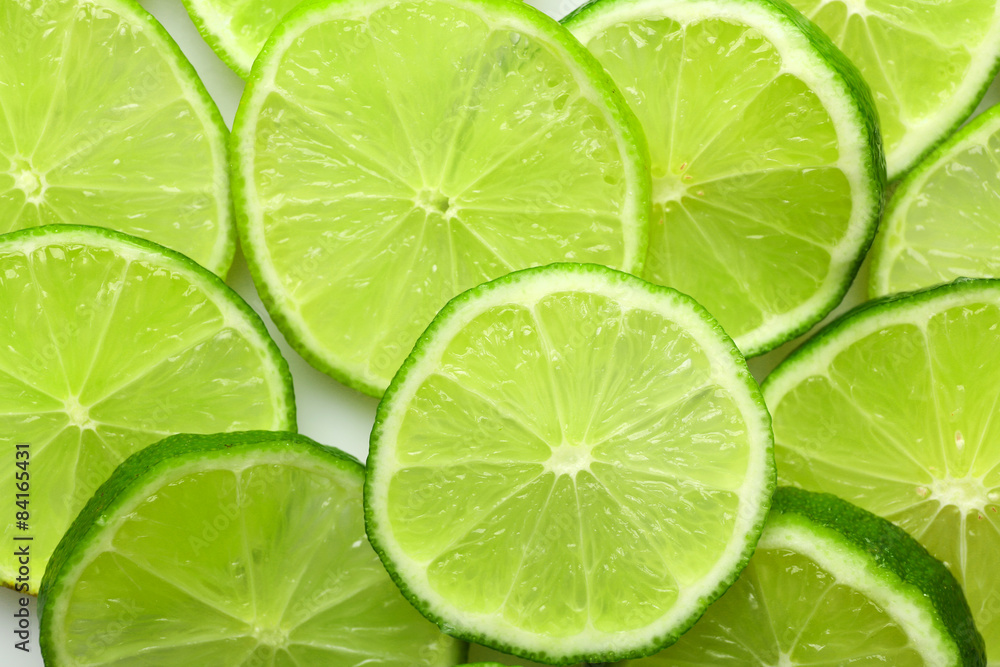 Sliced fresh limes, closeup