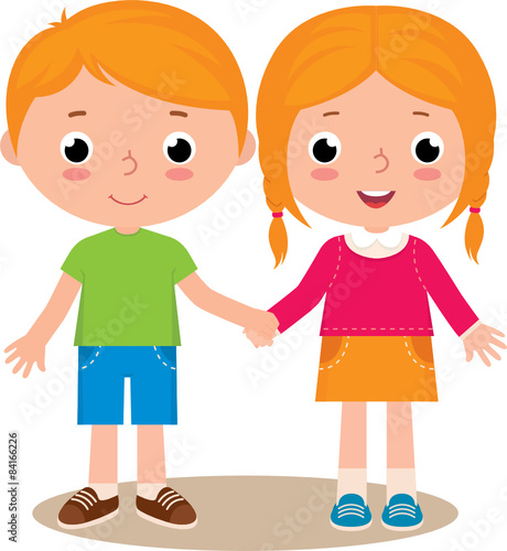 Two friends boy and girl isolated on white 
