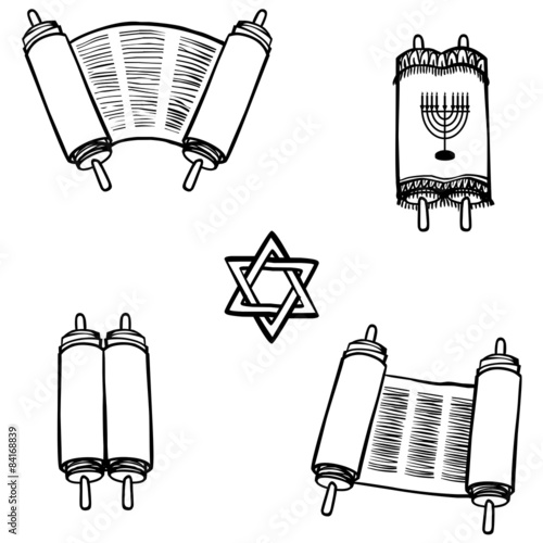 Torah. Old scrolls in different forms. Vector illustration