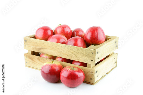 Red Elstar apples in a wooden crate