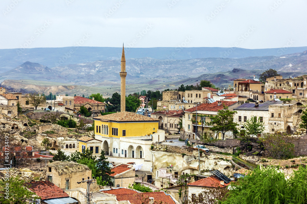 View on mosque in town Mustafa Pasha, Cappadocia, Turkey
