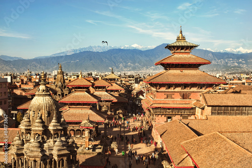 KATHMANDU, NEPAL - CIRCA DEC, 2014: View of the Patan Durbar Square. One of the 3 royal cities in Kathmandu, a very popular tourist place. photo
