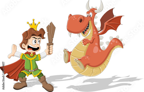 Fototapeta Naklejka Na Ścianę i Meble -  Cartoon princes with dragon flying

