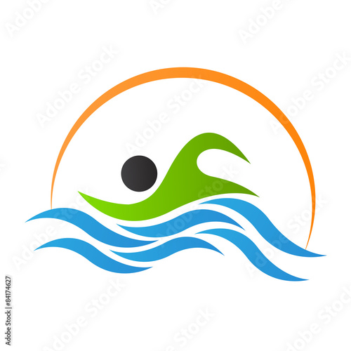 Swimming logo design isolated on white background.