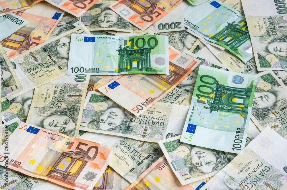 Czech and Euro banknotes background Czech and Euro banknotes background