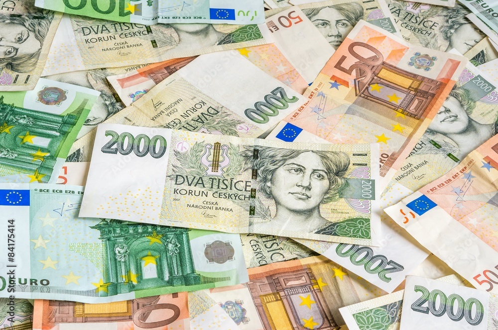 Czech and Euro banknotes background Czech and Euro banknotes background