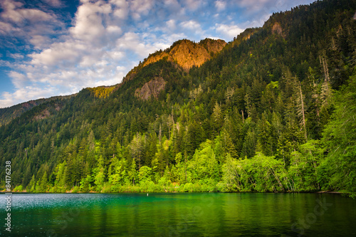 Evening light on Lake Crescent and mountains in Olympic National