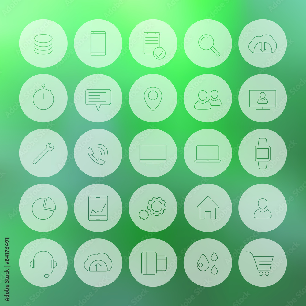 25 business, commerce, line white round icons on blur background 25 business, commerce, line white round icons on blur background