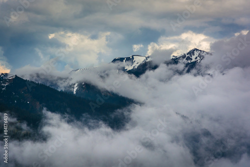 View of the snowy Olympic Mountains and low clouds from Hurrican