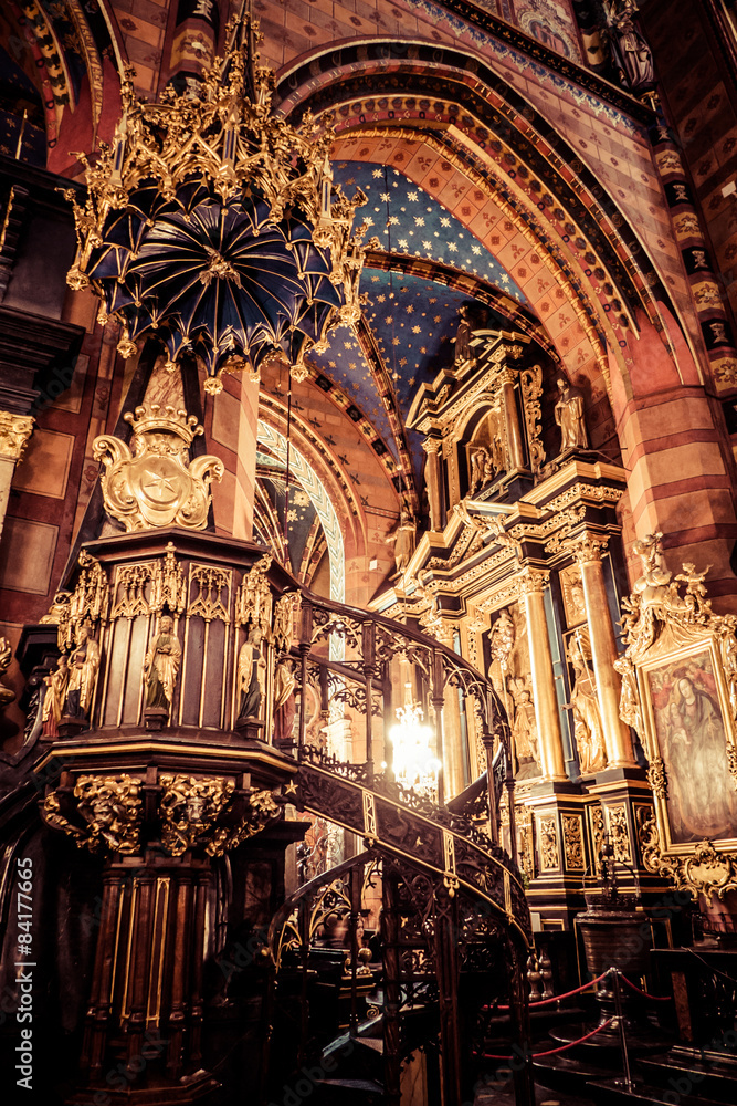 Interior of basilica in Krakow, Poland