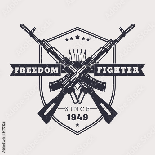 Freedom fighter t-shirt design, with crossed assault rifles