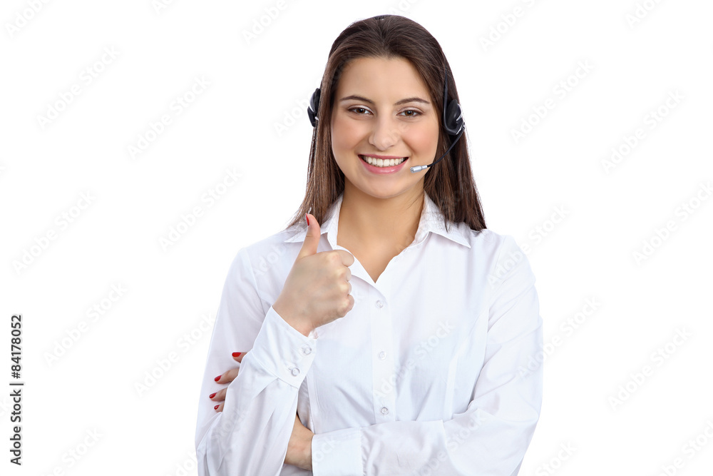Support phone operator showing thumbs up Support phone operator showing thumbs up