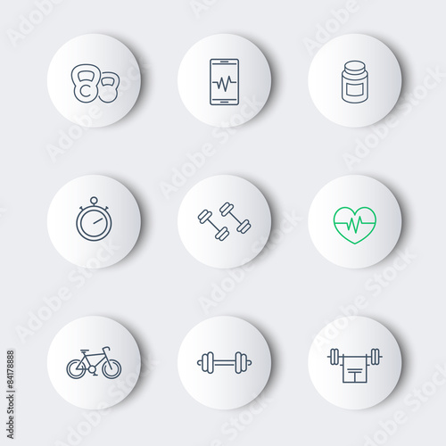 line fitness, gym modern round icons, vector, eps10