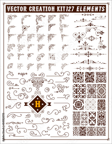 Elements for design. Corners, accents and patterns set