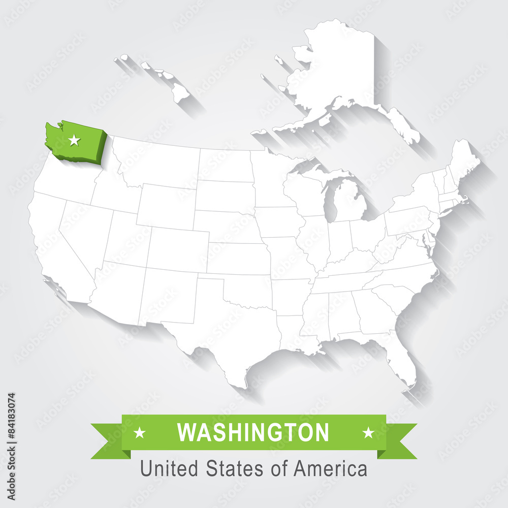 Washingtone State. USA administrative map.
