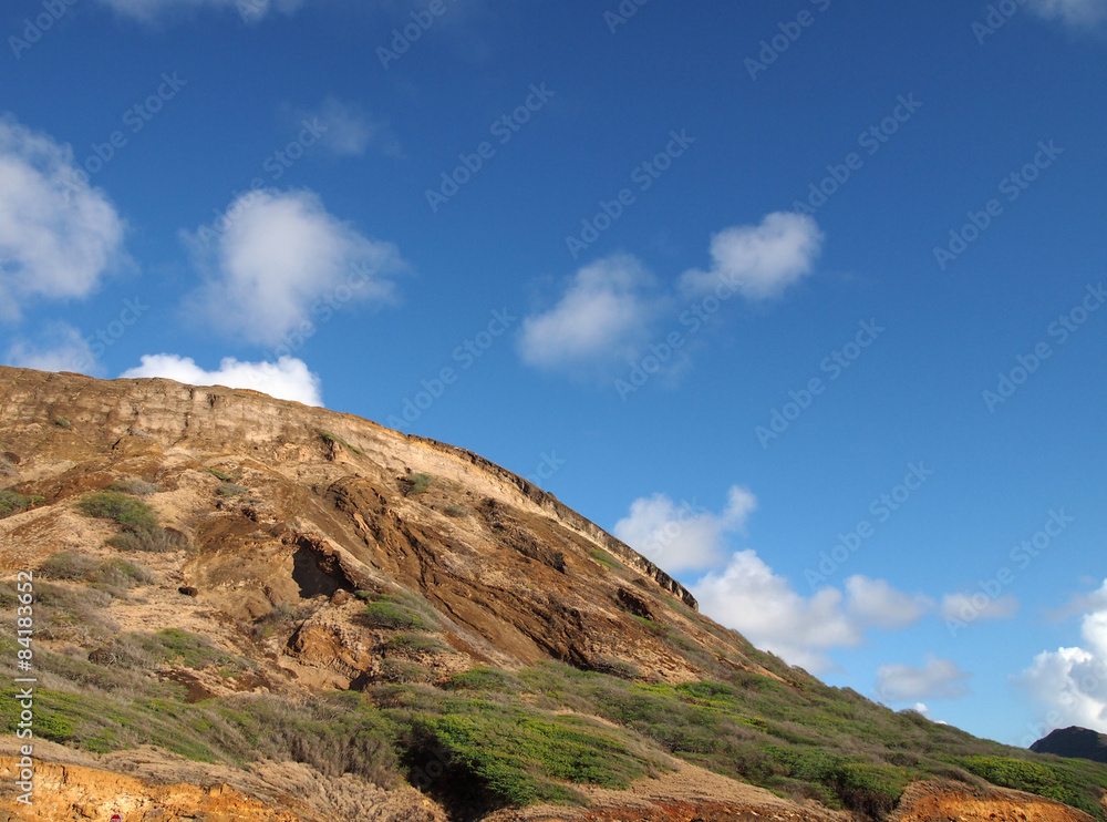 Close-up of top of Koko Head Mountain with sky visible