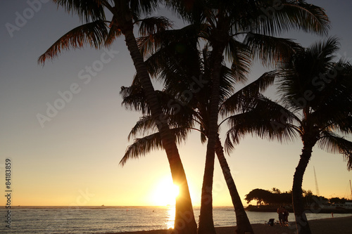 Sunset over the ocean at Ala Moana Beach Park