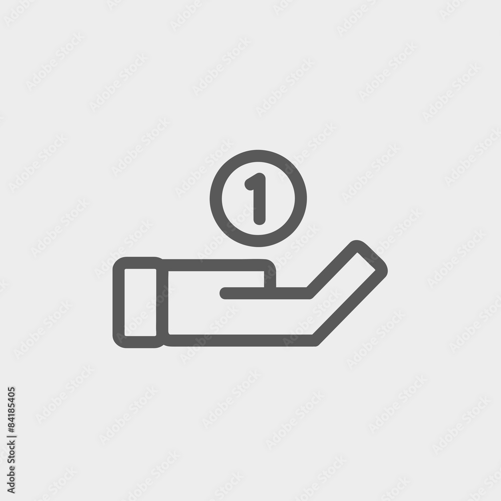 Hand and coin thin line icon Hand and coin thin line icon