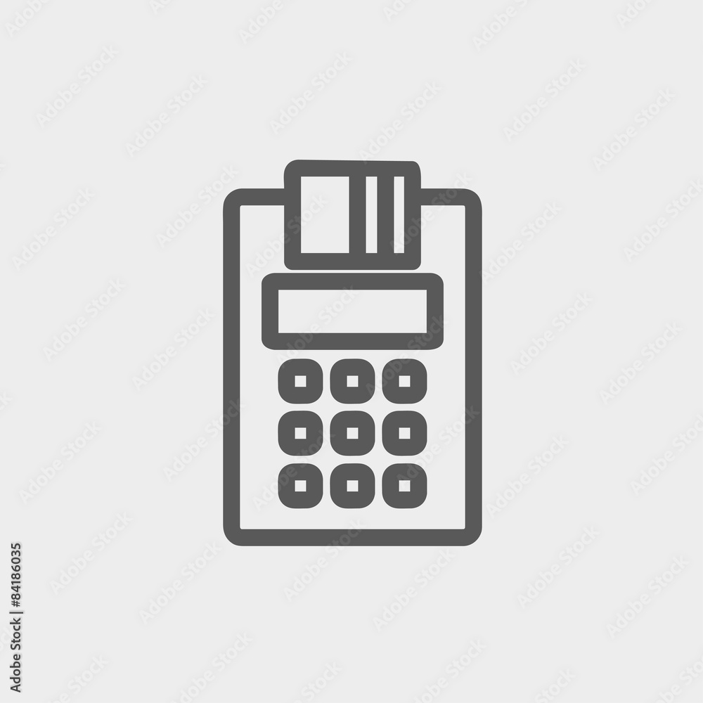 Electronic calculator with paper roll thin line icon Electronic calculator with paper roll thin line icon