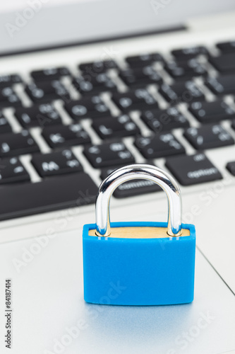 Padlock on keyboard concept computer security