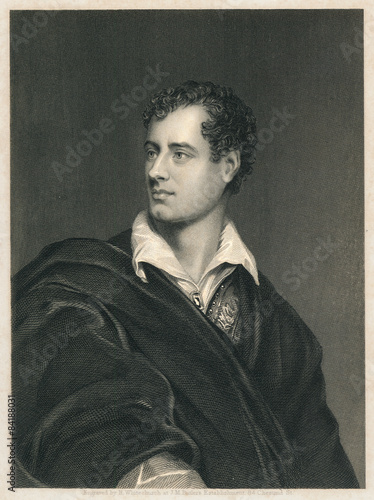 Fotografiet Lord Byron. Engraving on steel, 1856.