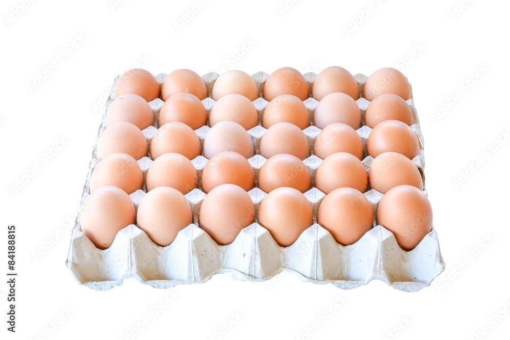 Chicken eggs in paper tray isolated Chicken eggs in paper tray isolated
