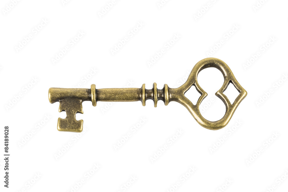 Antique key on white background
