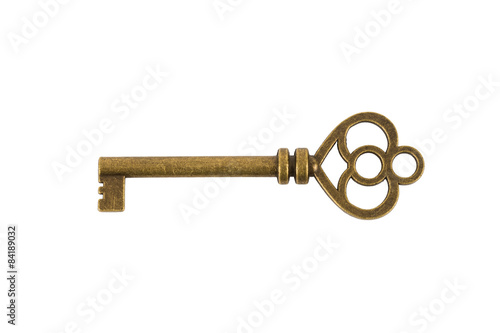 Antique key on white background