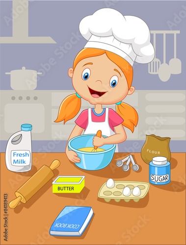 Cartoon little girl baking
