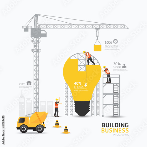 Infographic business light bulb shape template design.building