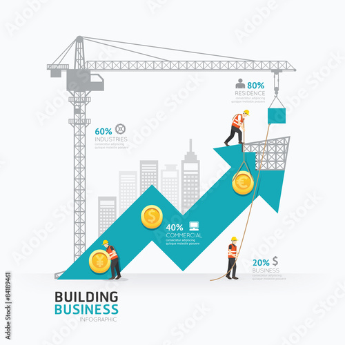 Infographic business arrow shape template design.building to suc