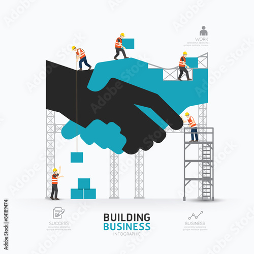 Infographic business handshake shape template design.building