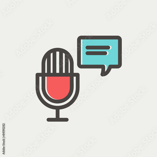 Microphone with speech bubble thin line icon