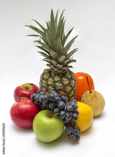 Eight fruit on white background  