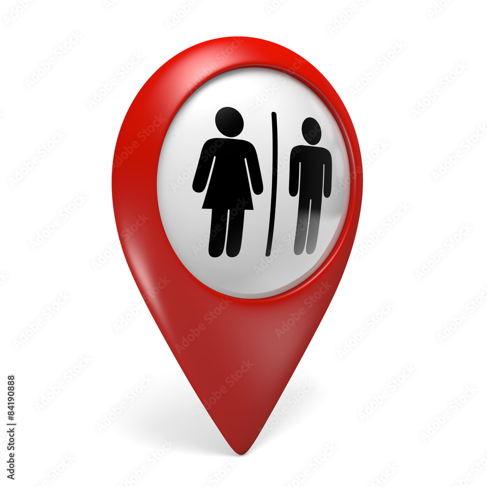 3D red map pointer icon with gender symbols for restrooms 3D red map pointer icon with gender symbols for restrooms