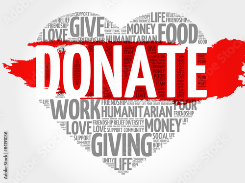 Donate word cloud, heart concept