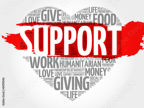 Support word cloud, heart concept