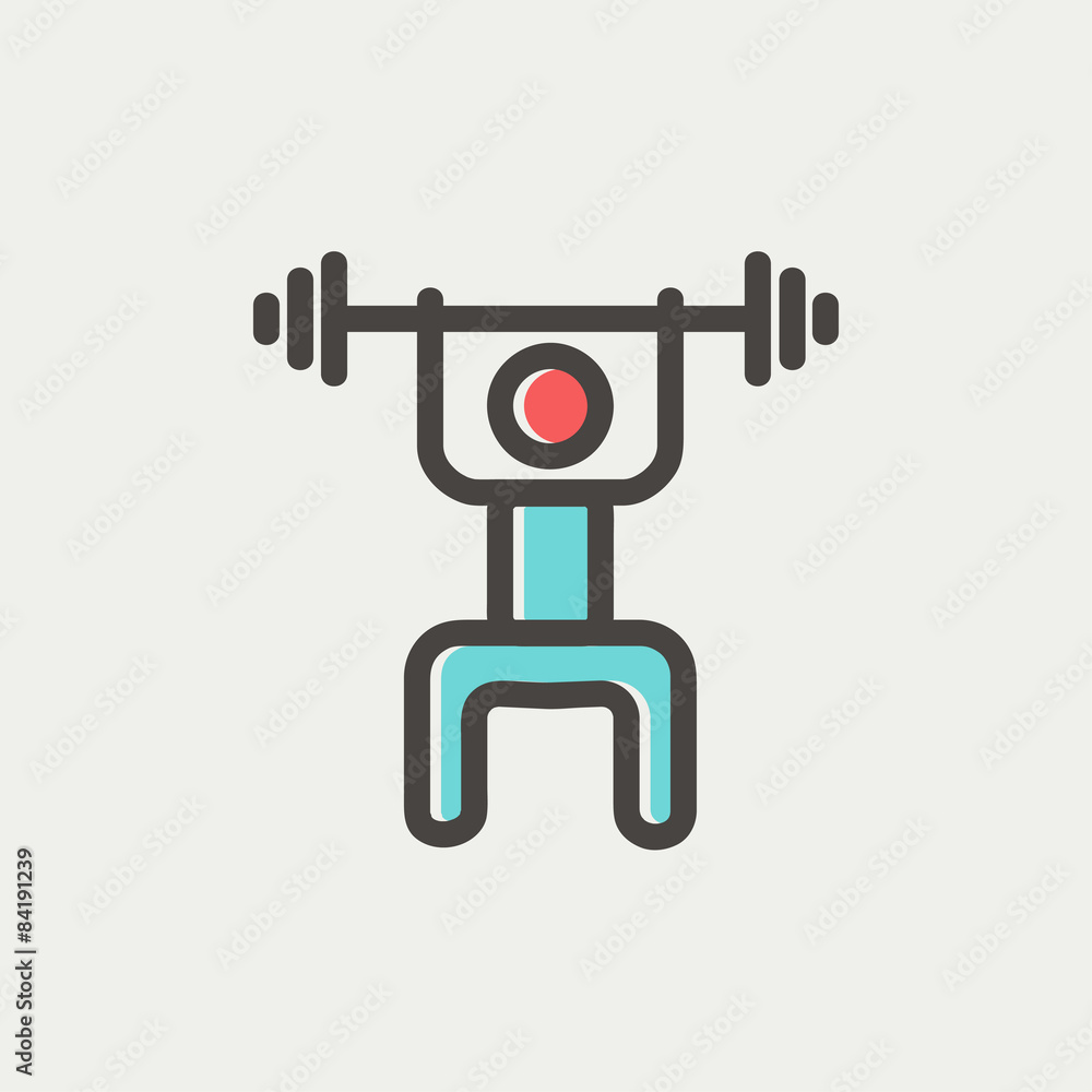 Fototapeta premium Weightlifter man with barbell thin line icon
