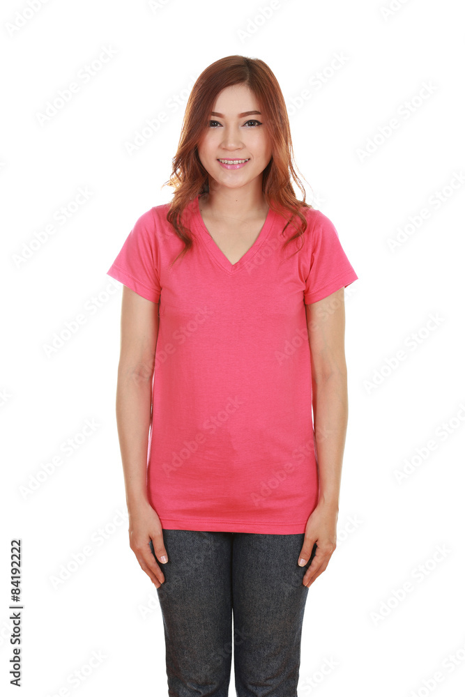 Obraz premium young beautiful female with blank t-shirt