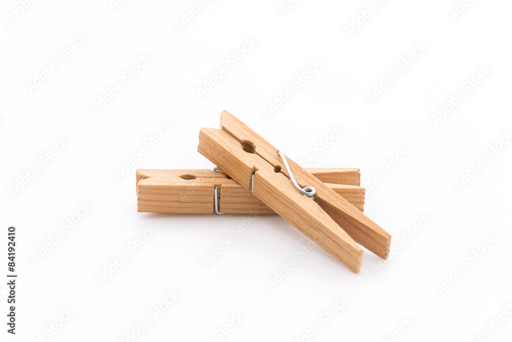 Wooden Cloth Pegs, Isolated on White Background