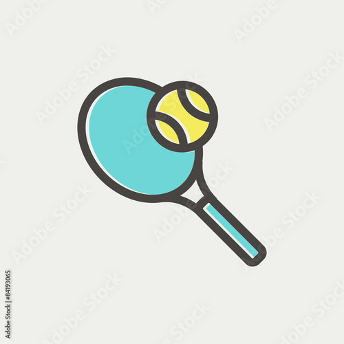 Tennis racket and ball thin line icon