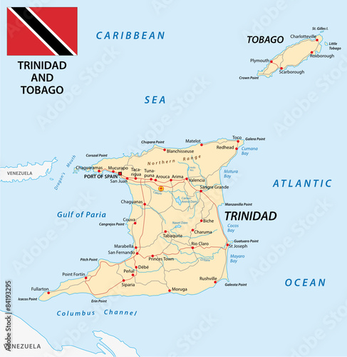 trinidad and tobago road map with flag photo