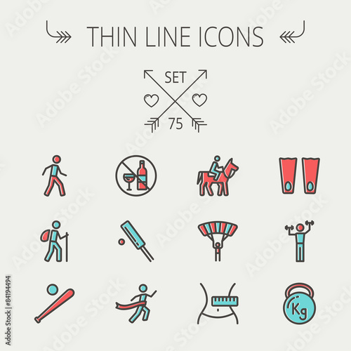 Sports thin line icon set